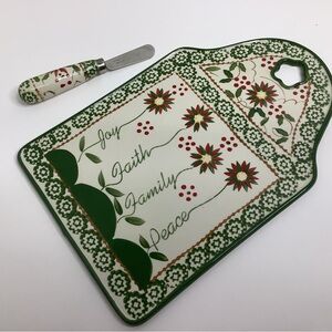 Temptations Old World Poinsettia Cheese Board & Spreader Rare HTF Christmas Set